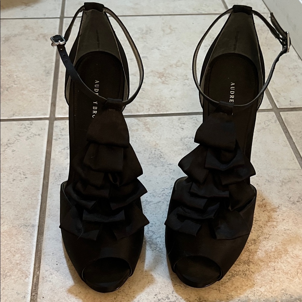 Audrey Brooke Black Peep-Toe Heels
